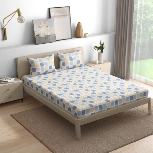 100% Cotton 160 TC Fitted Bedsheet With 2 Pillow Covers |